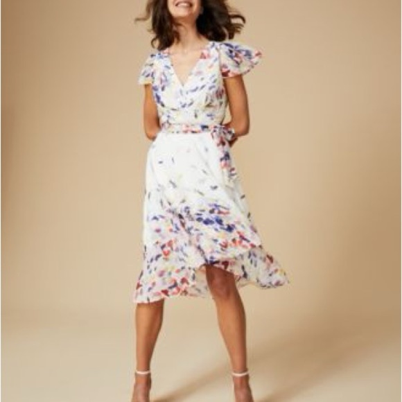 Dkny White and Pink Asymmetrical Ruffled Sundress - Picture 1 of 9